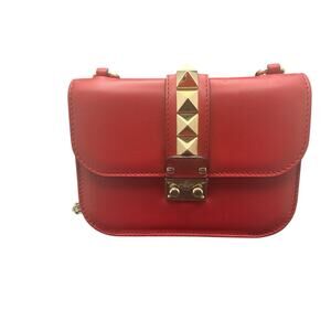 Valentino Garavani Rockstud Small Crossbody Bag Red Leather Gold Chain